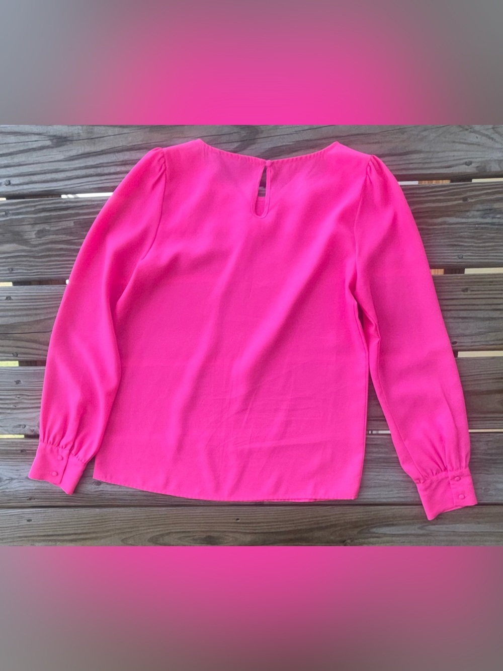 J.Crew Bright Pink Long Sleeve Blouse Size Small | Keyhole Back Work Career Top - Picture 4 of 4
